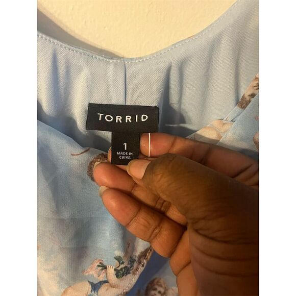 Torrid 1 Chiffon Cupids Chapel Angels Cold Shoulder Mini Dress 1x 14 16 NWT - Picture 7 of 11